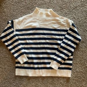 LOFT mock neck blue white striped sweater